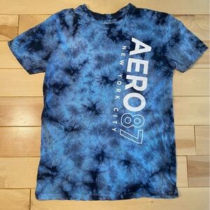 Aeropostale T-shirt, blue black tie-dyed with logo, size S.